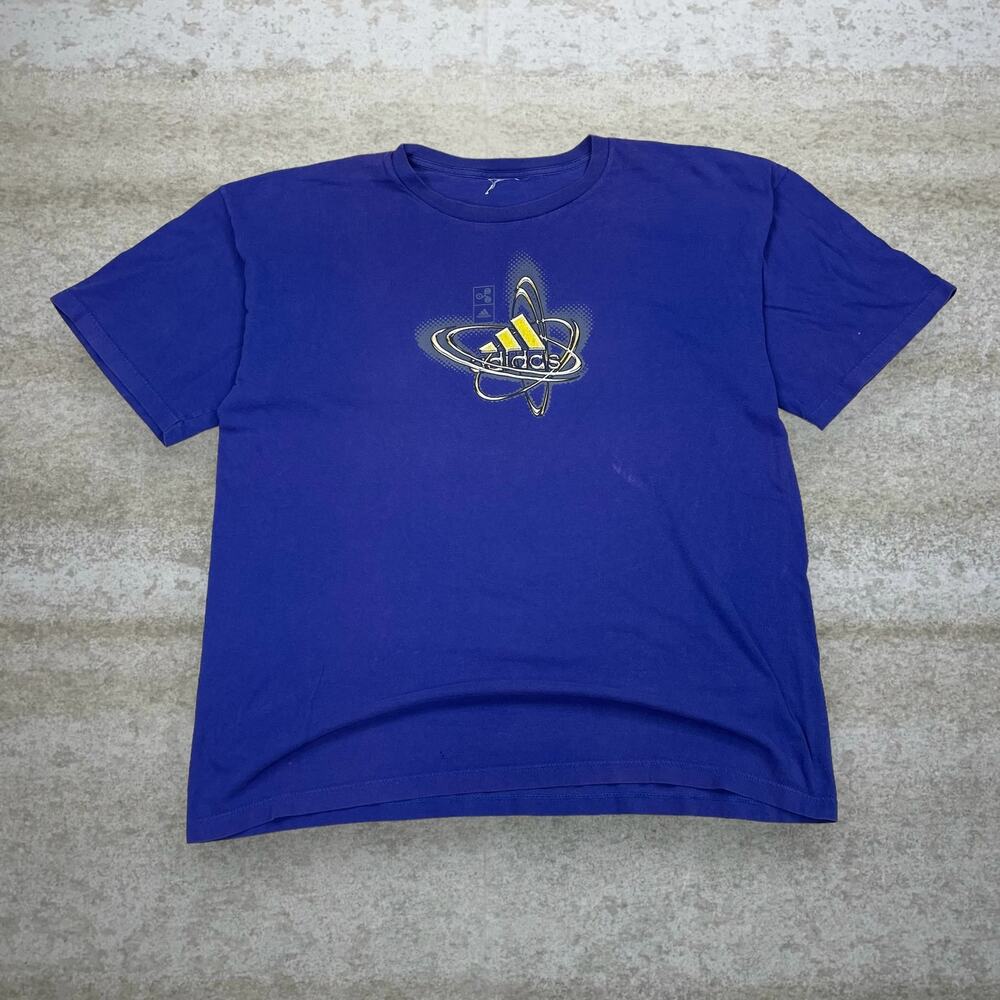 Vintage 90s Adidas Shirt Mens 2XL Grape Purple Cotton Short Sleeve Crazy Atom